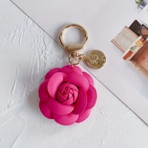 Camellia Keychain Bag Charm in Fuchsia gold hardware New
